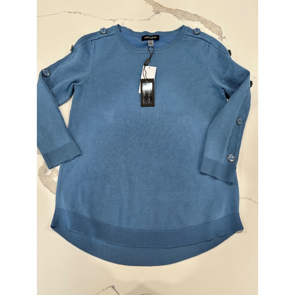 Cable &‎ Gauge Womens PS Blue Button Shoulder Sweater